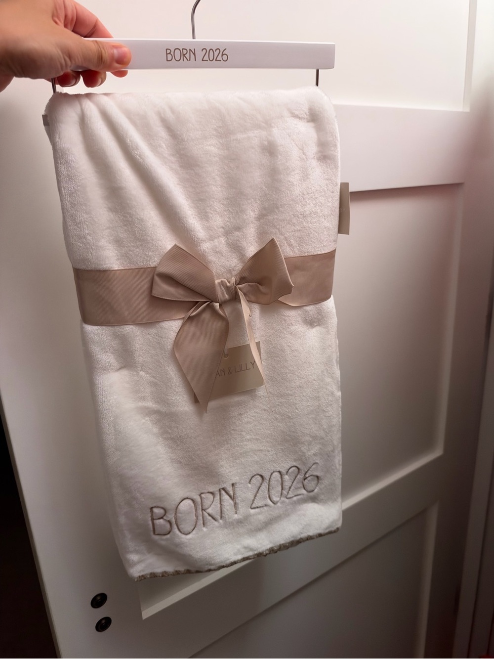 Embroidered White & Beige Baby Blanket - Born 2026